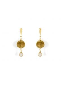 Dangling earrings with vegetal gold and stone bead - ORBE PEDRA