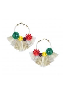 Round colorful earrings with white tassels - CARTAGENA EARRING-BE-S-7671