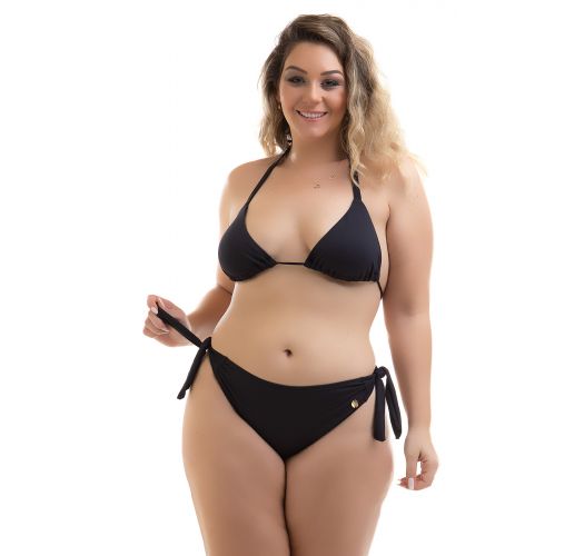 Schwarze Brazilian Plus Size Scrunch-Bikinihose mit Seitenschnüren - CALCINHA EMPINA BUM BUM PRETO