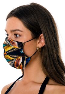 Masque tissu réutilisable 3 plis noir motif plumes - FACE MASK BBS30