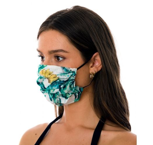 Green tropical 3 ply reusable fabric mask - FACE MASK BBS34