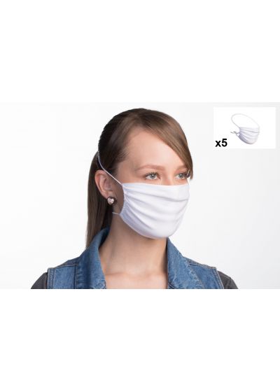 Set of 5 white reusable barrier masks - 5 x FACE MASK BBS01 2 LAYERS