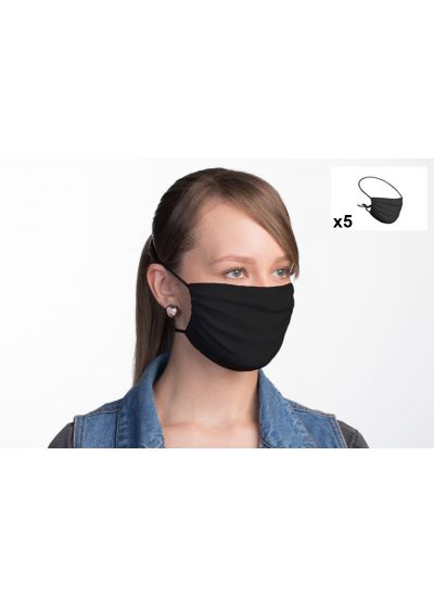 Med 5 Justerbare Genanvendelige Ansigtsmasker I Sort Stof - 5 X Face Mask Bbs02 2 Layers - Lua Morena