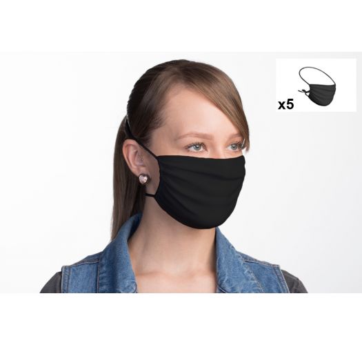 Komplekt, kuhu kuulub 5 mustast kangast valmistatud reguleeritavat korduvkasutatavat maski. - 5 x FACE MASK BBS02 2 LAYERS