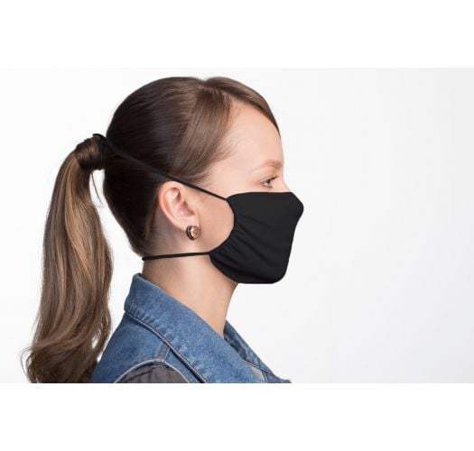 Set of 10 black reusable barrier masks - 10 x FACE MASK BBS02 2 LAYERS