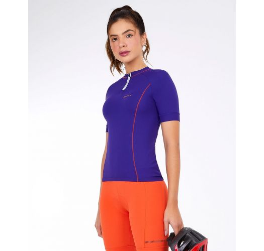 T-SHIRT SKIN FIT BIKER COM BOLSOS ROXO ELETRIC