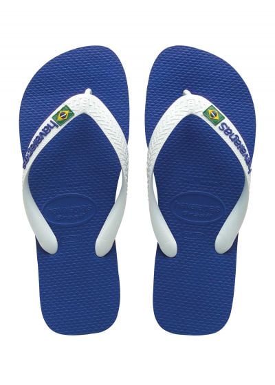 Meerblaue Flip Flops In Moderner Brasilianischer Form Mit Strahlend Weißen  Riemen - Brasil Logo Marine Blue - Havaianas