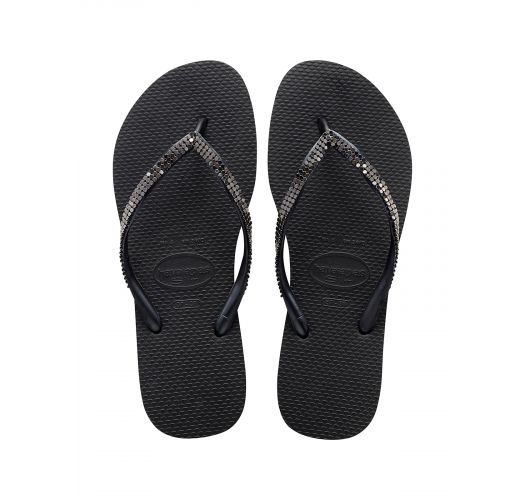 black flip flops with crystals
