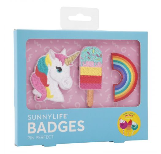 Set of 3 badges: unicorn / ice cream / rainbow - BADGES SWEET TOOTH