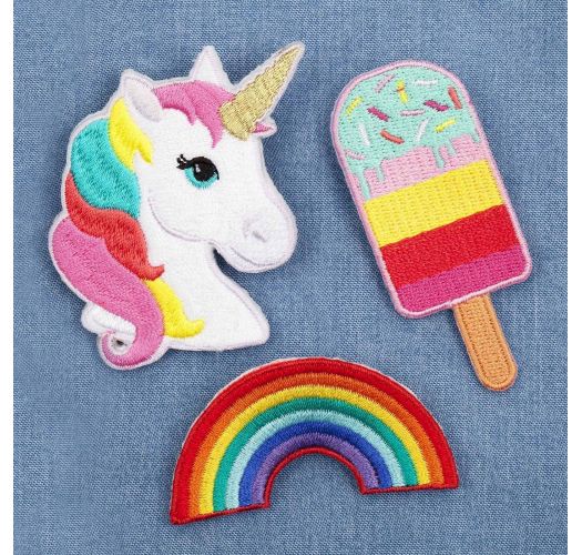 Set of 3 badges: unicorn / ice cream / rainbow - BADGES SWEET TOOTH