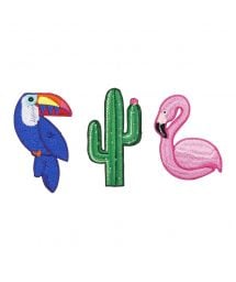 Set med 3 märken: toucan / flamingo / kaktus - BADGES TROPICAL