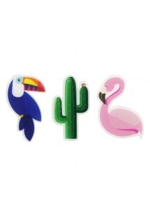 3 tane buton seti : tukan/flamingo/kaktüs - PIN-ONS TROPICAL