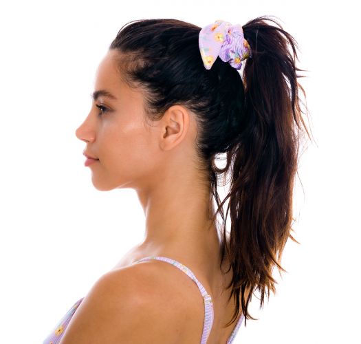 Pastel floral textured scrunchie with a bow - CANOLA SCRUNCHIE