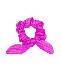 Pink textured scrunchie with a bow - EDEN-PINK SCRUNCHIE