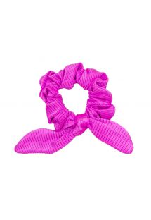Pink textured scrunchie with a bow - EDEN-PINK SCRUNCHIE