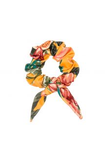 Chouchou avec nœud jaune orangé à fleurs - LIS SCRUNCHIE