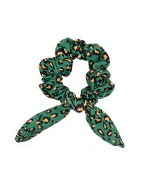 Scrunchie with green leopard print bow - ROAR-GREEN SCRUNCHIE