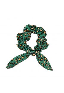 Scrunchie with green leopard print bow - ROAR-GREEN SCRUNCHIE