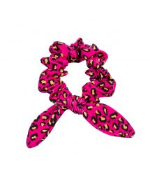 Chouchou avec nœud rose imprimé léopard - ROAR-PINK SCRUNCHIE