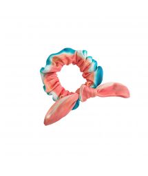 Blue & coral hair scrunchie with a knot - UPBEAT SCRUNCHIE