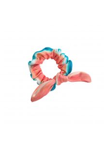 Blue & coral hair scrunchie with a knot - UPBEAT SCRUNCHIE