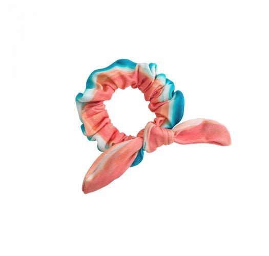 Blue & coral hair scrunchie with a knot - UPBEAT SCRUNCHIE