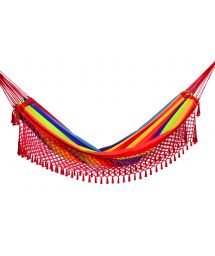 Colorful cotton hammock with macrame fringes 4,1M x 1,55M - ARCO IRIS COLORIDA