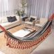 Hammock with stripes and terracotta macrame 4.2m x 1.6m - recycled cotton - HAMMOCK CASAL MARAVILHA