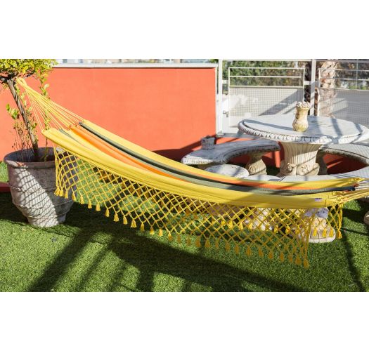 Colorful recycled cotton hammock with macrame 3,8M x 1,4M - TAMBAU AMARELA