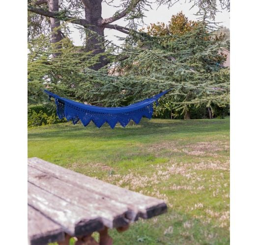 Blue cotton hammock with macrame 4,2M x 1,6M - XINGU ML AZUL