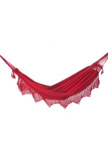 Red cotton hammock with macrame 4,2M x 1,6M - XINGU ML VERMELHA