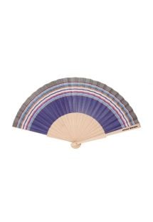 Blue and purple hand fan - cotton and wood - EVENTAIL HENDAYE