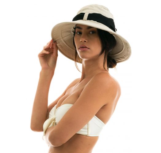 Beige hat with a black tied bow - CHAPEAU BIARRITZ AREIA