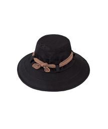 Black beach hat with a beige tied bow - CHAPEAU BIARRITZ PRETO/KAKI