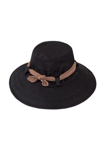 Black beach hat with a beige tied bow - CHAPEAU BIARRITZ PRETO/KAKI