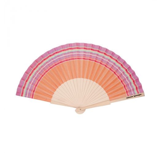 Orange & pink fan - cotton and wood - EVENTAIL CARNAC