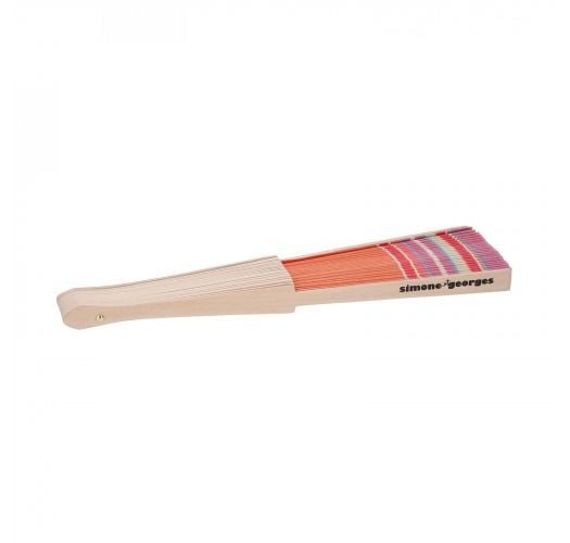 Orange & pink fan - cotton and wood - EVENTAIL CARNAC