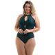 Plus size accessorized textured green one-piece swimsuit - SUIMSUIT MAYRA