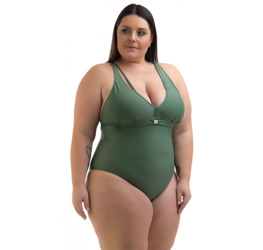 Plus size military green one-piece swimsuit with straps - SWIMSUIT BETYNA AGAVE