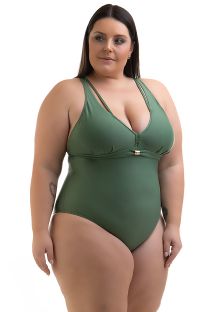 Jednoczęściowy kostium kąpielowy plus size w kolorze khaki z paskami - SWIMSUIT BETYNA AGAVE