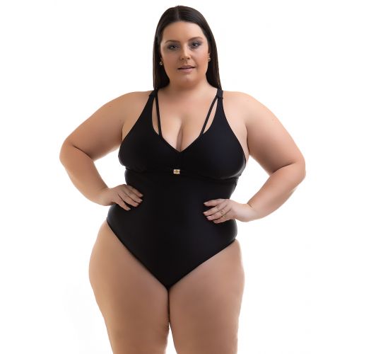 Plus size black one-piece swimsuit with straps - SWIMSUIT BETYNA PRETO