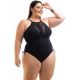 Plus size black high neck swimsuit with openwork - SWIMSUIT CLEYA PRETO