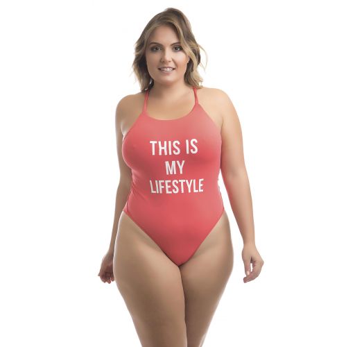 Plus size coral one-piece string swimsuit - MAIO BUZIO CORAL HOT
