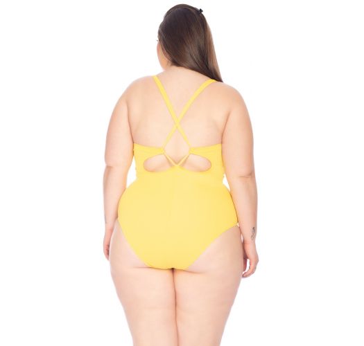 Plus size yellow one-piece swimsuit with strappy neckline - MAIO SHAPE EMILY AMARELO