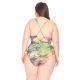 Plus size tropical print one-piece swimsuit with strappy neckline - MAIO SHAPE EMILY FLORESTA