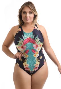 Plus size tropical flower print one-piece swimsuit - SWIMSUIT HAWAII BALI