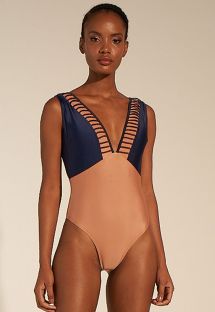 Luxury one-piece navy blue / copper swimsuit - DECOTE V ALGARVE
