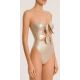 Luxurious metallic gold one-piece swimsuit with knots - METALLIC STRAPLESS HIGH-LEG SWIMSUIT WITH DOUBLE KNOT