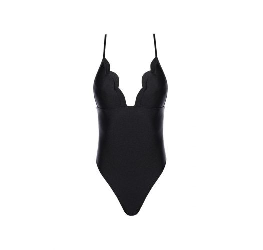 One piece swimsuits Solid V Neck Swimsuit Black