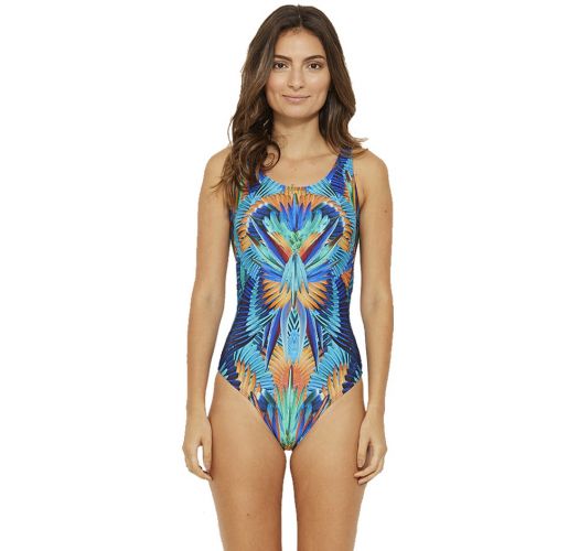 multi colored one piece swimsuit